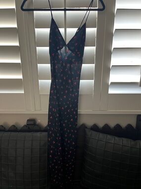 RESA Black Slip Maxi Dress with Red/Pink Floral Motif